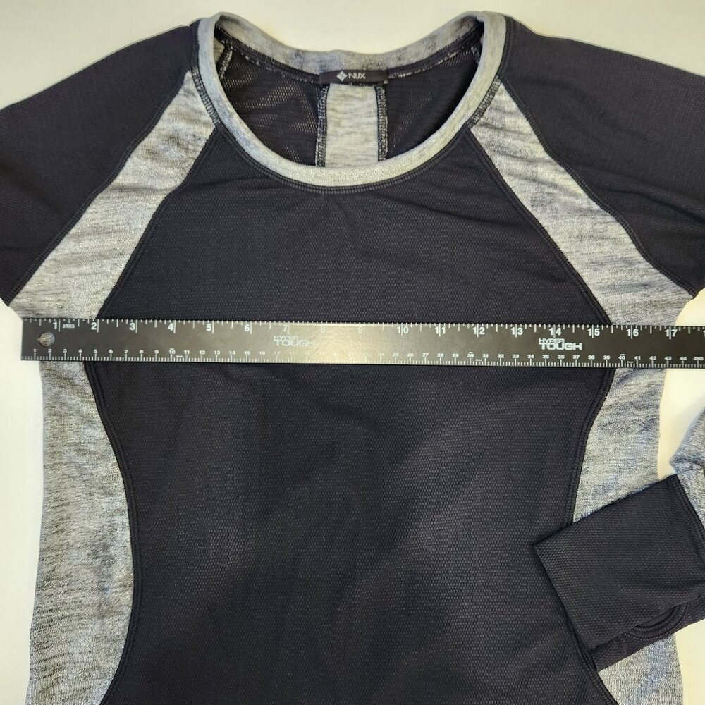 Nux Long‎ Sleeve Workout Top M Black Silver Colorblock Crew Neck Activewear - Picture 7 of 9